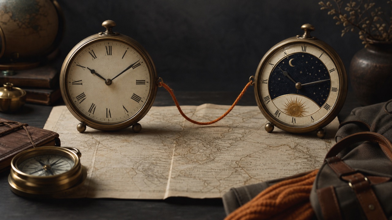 Conceptual editorial image illustrating couples retire at different times.